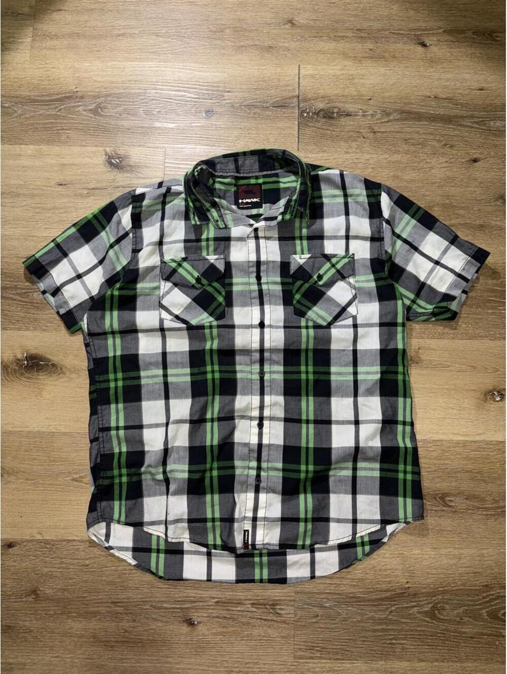 Tony Hawk Plaid Short Sleeve Button Up Shirt Green Black Men’s XXL